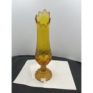 Vintage MCM Kanawha Glass Amber Moon & Star Swung Vase 12"(v84)